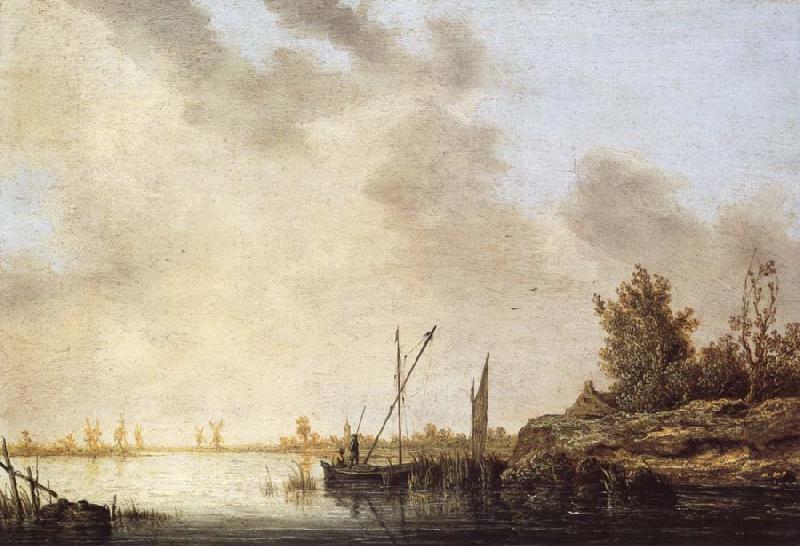 Aelbert Cuyp A River Scene with Distant Windmills oil painting picture